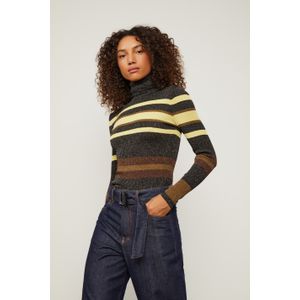Blusa De Tricot Lurex Gola Alta Listras Contrastantes