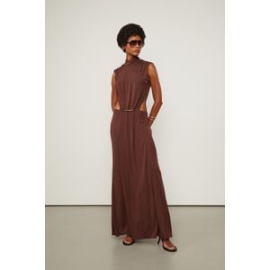 Vestido De Jersey Marrom Midi Cut Franzido