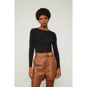 Blusa De Tricot Canelado Com Manga Longa Básica