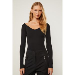 Blusa De Tricot Com Decote v Ombro a Ombro