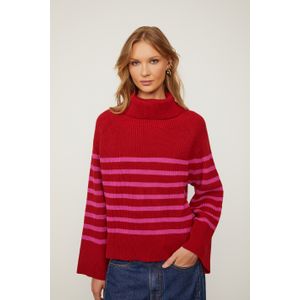 Blusão De Tricot Pull Com Gola Alta Listras