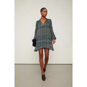 Vestido De Georgette Curto Com Decote v Estampado