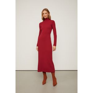 Vestido De Malha Crepe Marrom Midi Manga Longa Com Fenda