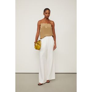 Calça Pantalona Basic Com Linho Off White