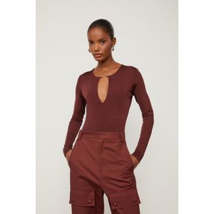 Body De Jersey Decote Marrom