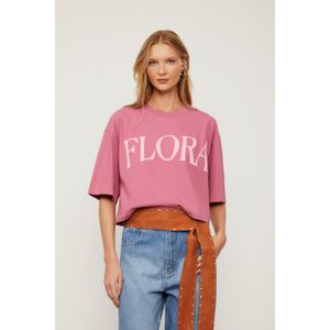 t Shirt De Malha Cropped Rosa Com Silk Flora
