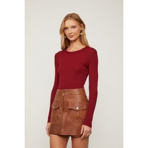 Blusa De Tricot Canelado Com Manga Longa Básica