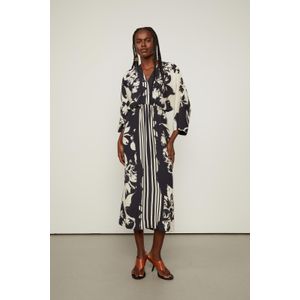 Vestido Midi Manga Longa De Viscose Com Estampa Localizada