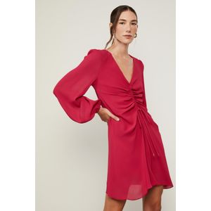 Vestido De Geprgette Curto Com Franzido Vermelho