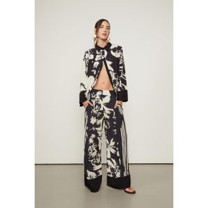 Calça Ampla De Viscose Estampada Com Barrado