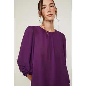 Blusa De Georgette Com Franzido Nas Mangas Roxo