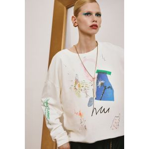 Casado De Moletom Off White Silk Furcolin Notas Claras