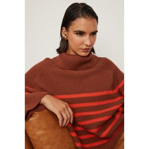Blusão De Tricot Pull Com Gola Alta Listras