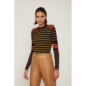 Blusa De Tricot Listrado Com Manga Longa