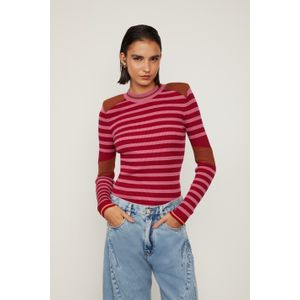 Blusa De Tricot Listrado Com Manga Longa