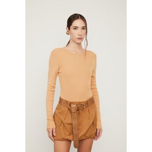 Blusa De Tricot Canelado Com Manga Longa Básica