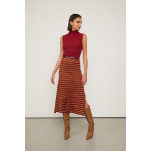 Saia De Tricot Midi Com Fenda Listrada