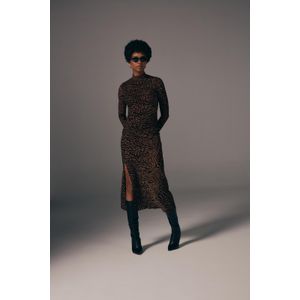 Vestido De Tule Devorê Manga Longa Midi