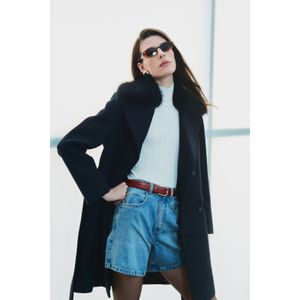 Blusa De Tricot Plissado Com Gola Alta