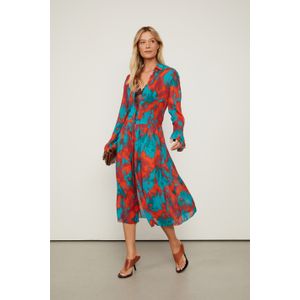 Chemise De Georgette Leve Midi Estampada Manga Longa