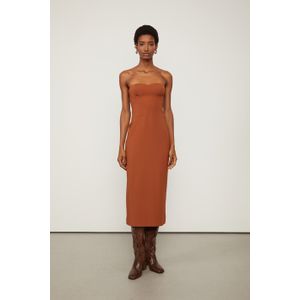 Vestido De Malha Estruturada Marrom Midi Corselet