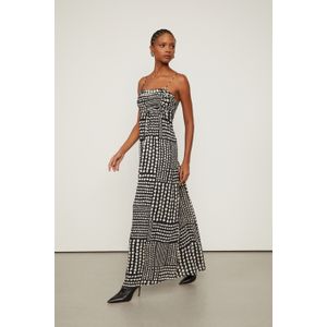 Vestido De Georgette Longo Com Busto Franzido Estampado
