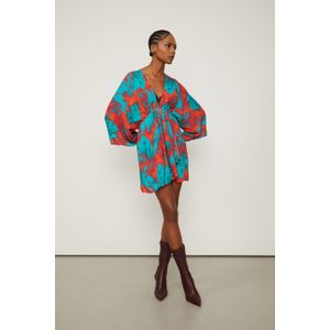Vestido De Georgette Pesado Curto Decote v Estampado