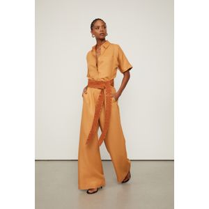 Calça Pantalona Basica Com Linho Marrom