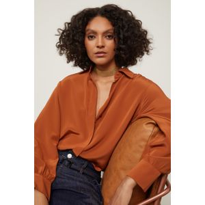 Camisa De Seda Ampla Marrom