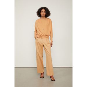 Blusa Manga Longa De Jersey Marrom Cintura Franzida