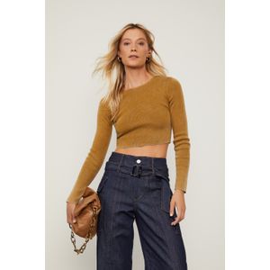 Blusa De Tricot Washed Manga Longa Cropped