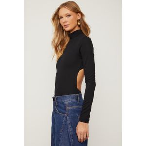Body De Malha Crepe Manga Longa Preto