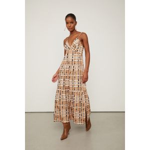 Vestido Longo De Alcinha Decote v De Algodão Estampado