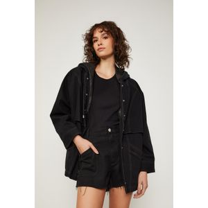 Parka De Sarja Over Com Capuz e Matelassê Interno