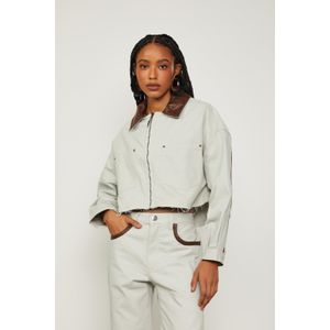 Jaqueta De Sarja Cropped Detalhes Em Suede