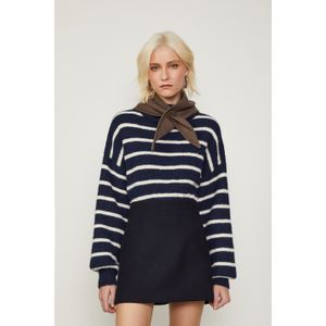 Pull De Tricot Com Gola Alta e Mangas Volumosas