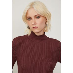 Blusa De Tricot Plissado Com Gola Alta