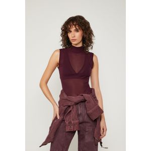 Blusa De Tule Gola Alta Sem Manga