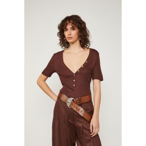 Blusa De Malha Com Botões Manga Curta