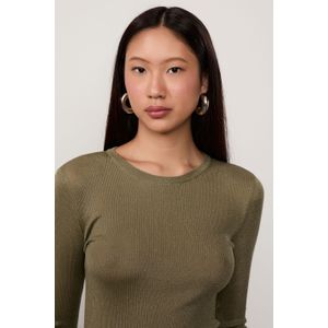 Blusa De Tricot Rib Manga Longa Com Transparência