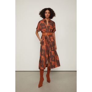 Vestido Chemise Midi Manga Curta Com Amarração Estampado