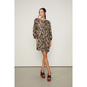Vestido Curto Manga Longa De Viscose Estampado