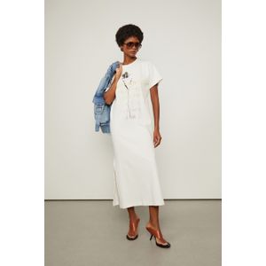 Vestido De Meia Malha Off White Silk Flor