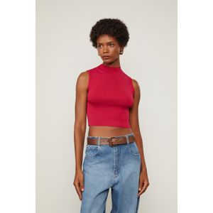 Blusa Básica De Tricot Cropped Gola Alta