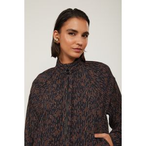 Jaqueta De Georgette Com Gola Alta Estampada