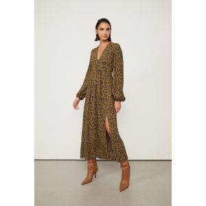 Vestido De Georgette Midi Com Fenda Estampado
