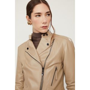 Jaqueta De Couro Motor Classica Bege Cashmere