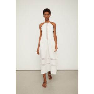 Vestido Midi De Alcinha Com Entremeios De Algodão Off White