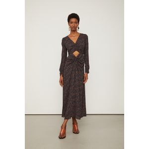 Vestido De Georgette Midi Com Cut Estampado