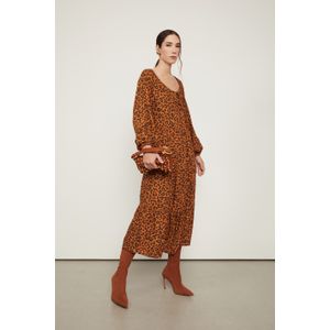 Vestido Midi Manga Longa Decote u De Viscose Estampado